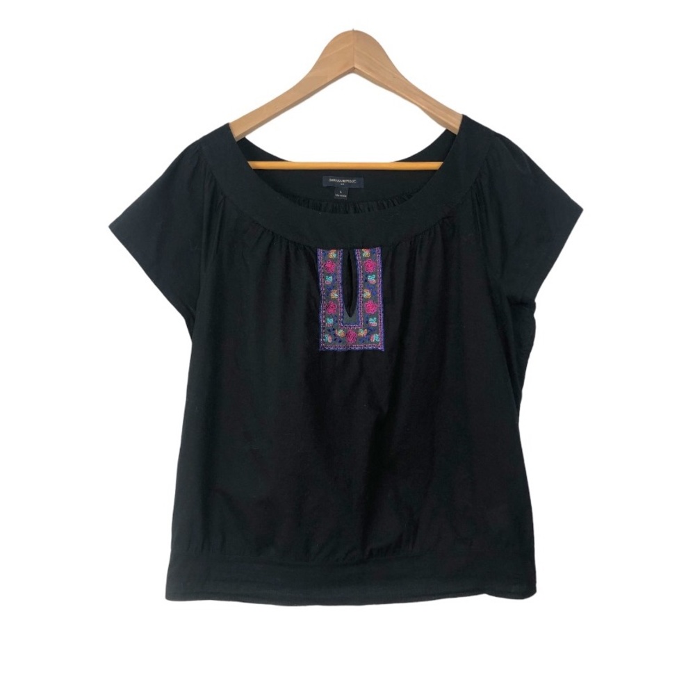Banana Republic Black Cotton Short Sleeve Top Size L